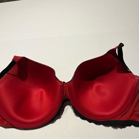 Adore Me Bra Red and Black Plaid with Lace Trim Size 44D - Picture 2 of 7